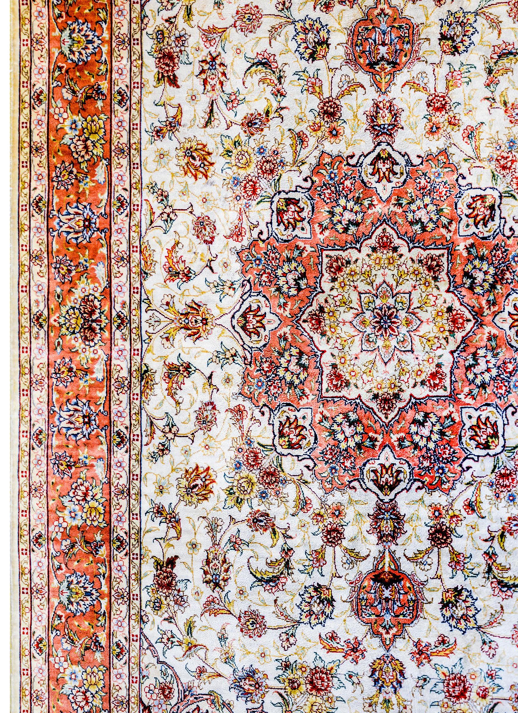 Incredible Vintage Egyptian Silk Tabriz-Style Rug For Sale
