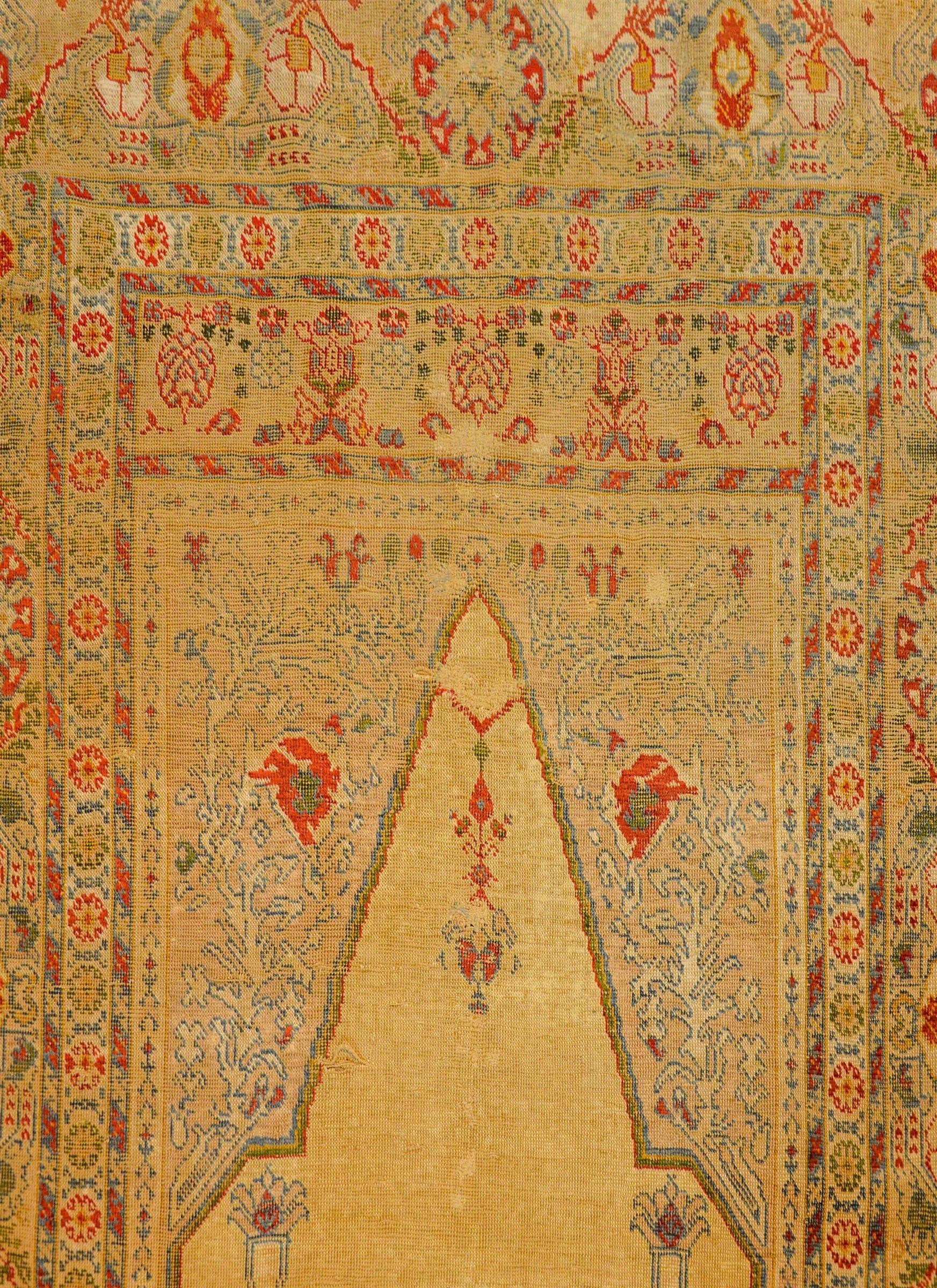 Outstanding Early 20th Century Turkish Silk Prayer Rug For Sale