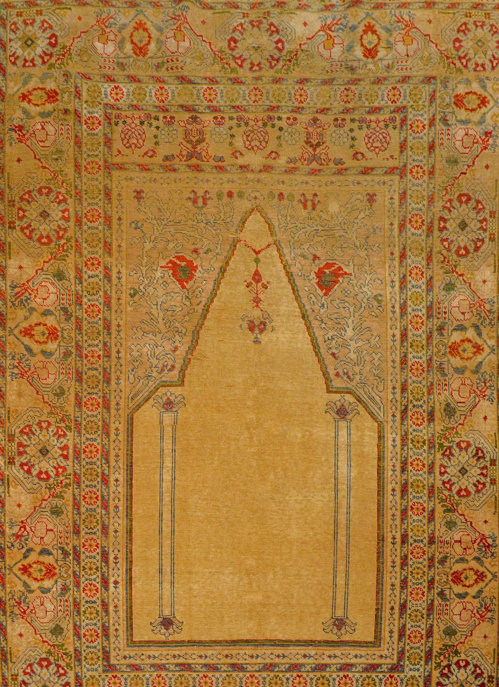 Outstanding Early 20th Century Turkish Silk Prayer Rug For Sale