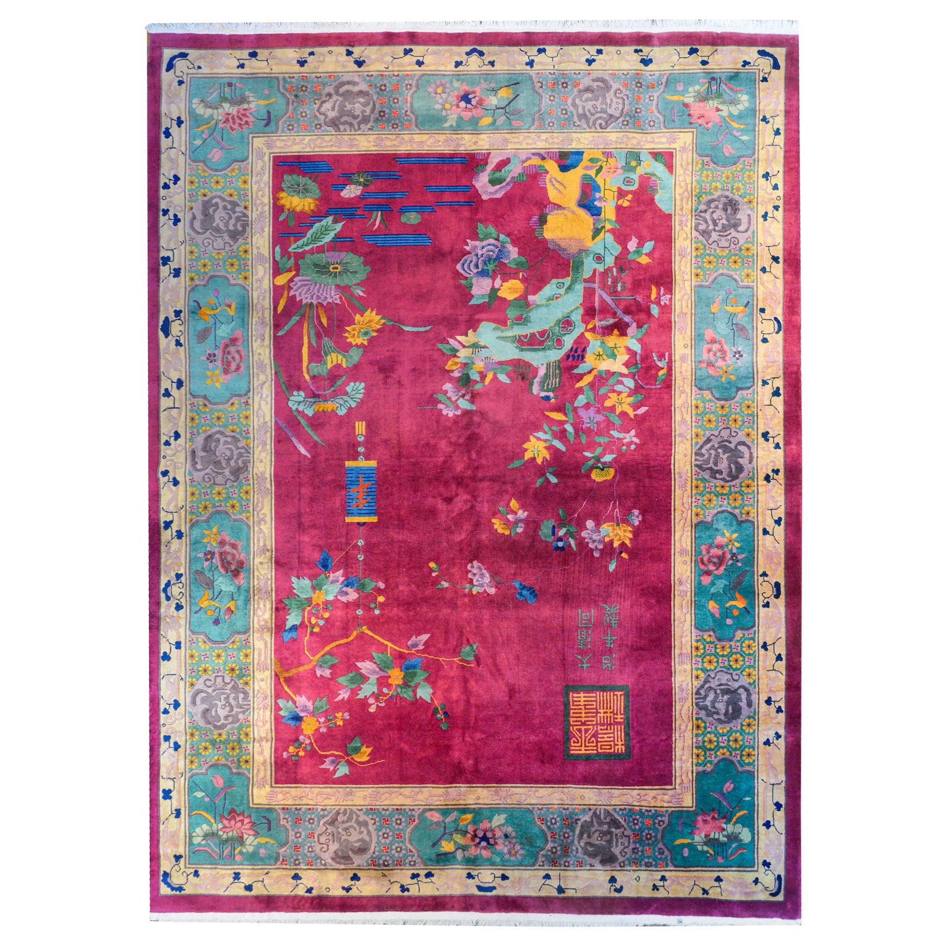 Whimsical Chinese Art Deco Rug For Sale