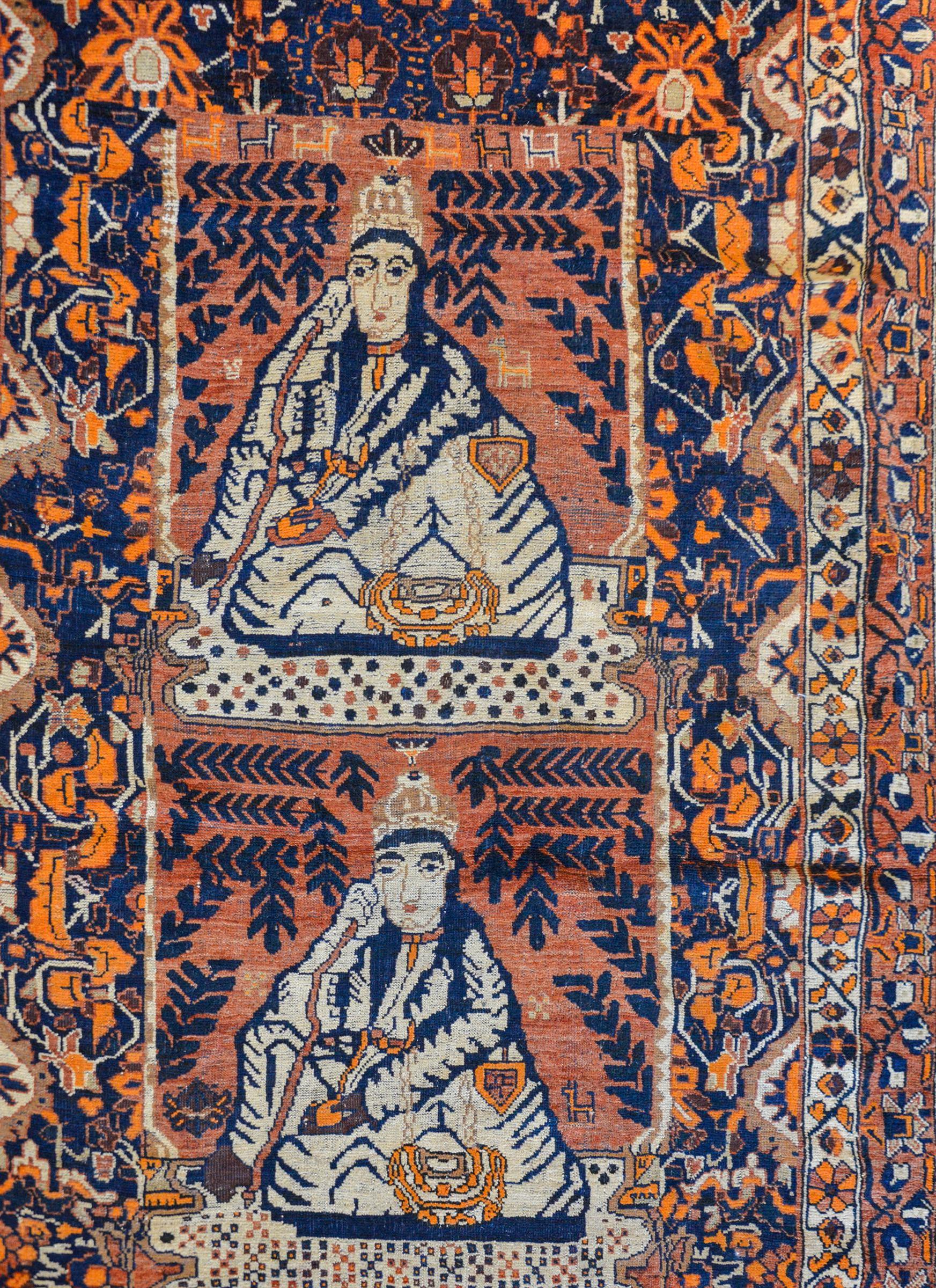 Early 20th Century Pictorial Qashgai Rug For Sale