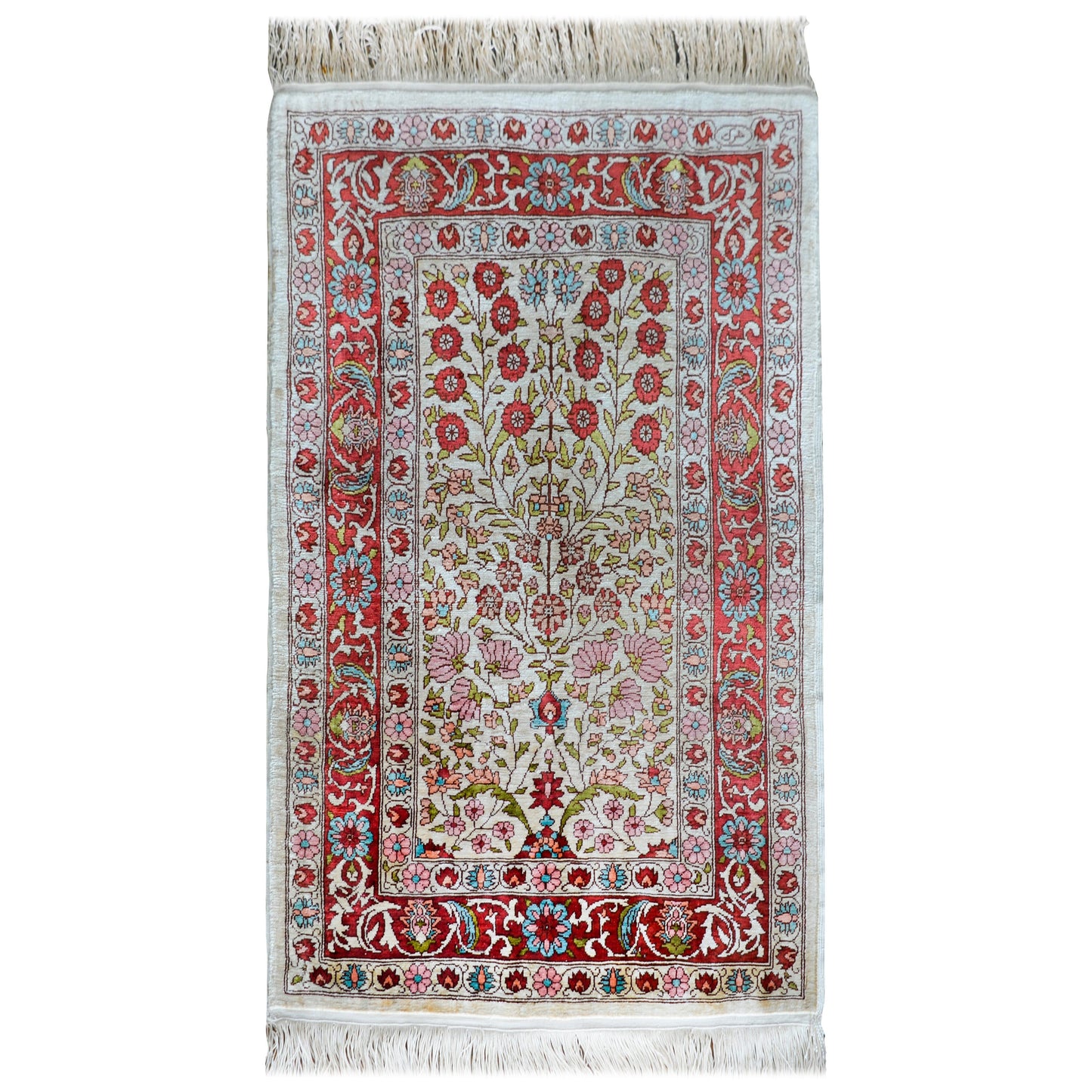 Vintage Turkish Silk Hereke Rug For Sale