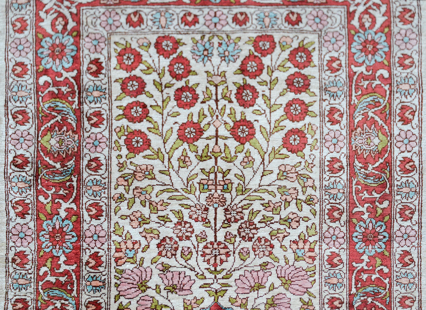 Vintage Turkish Silk Hereke Rug For Sale
