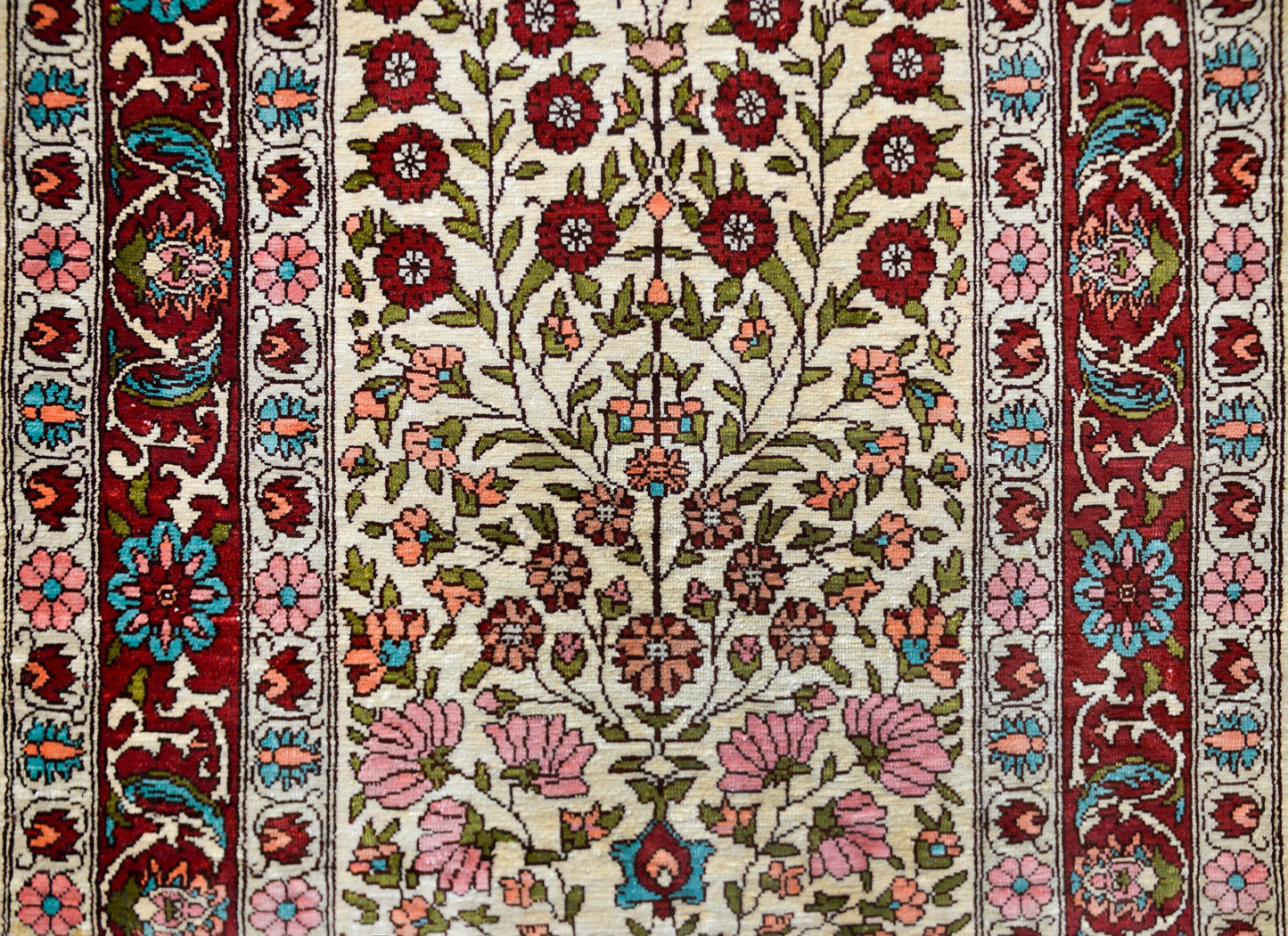 Vintage Turkish Silk Hereke Rug For Sale
