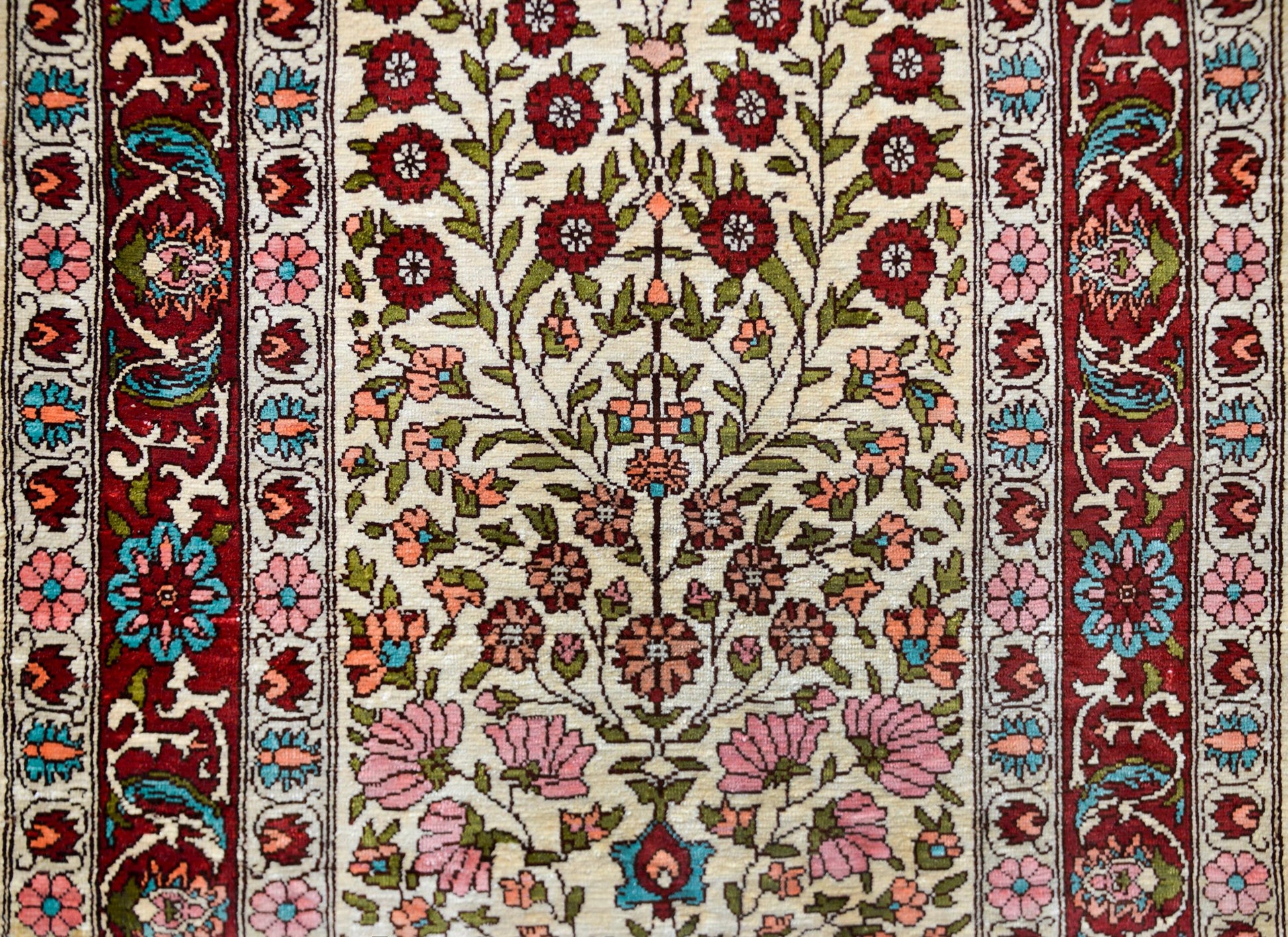 Vintage Turkish Silk Hereke Rug For Sale