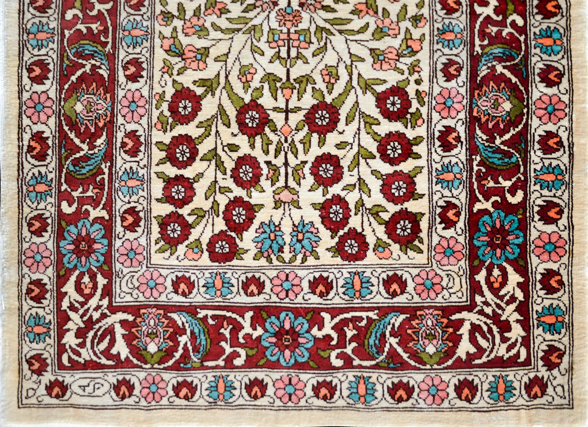 Vintage Turkish Silk Hereke Rug For Sale